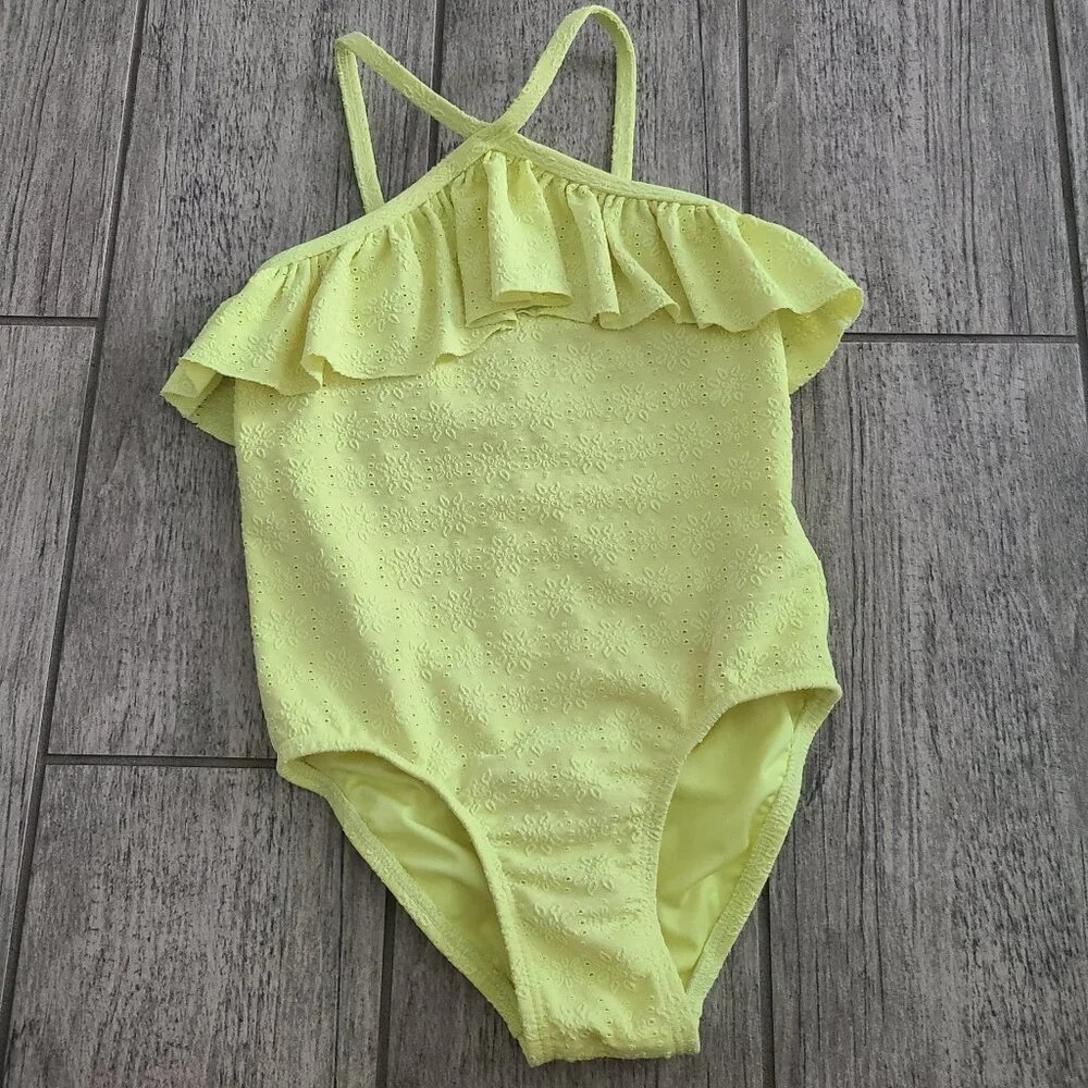 Old Navy Yellow One-Shoulder Ruffle eyelet Swimsuit Size 5T